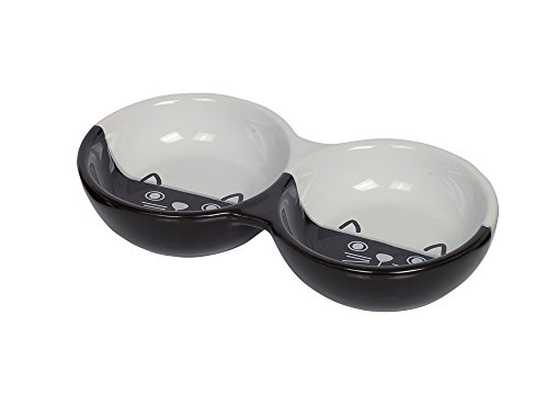 Nobby Comedero Doble de cerámica para Gatos Face, Negro/Blanco, 22 x 11,5 x 3,5 cm
