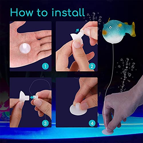 Nobleza - 6 Adornos para Acuarios Decoración del Acuario Pez Globo Artificial, Pez de Simulación, Decoración de Paisajismo de Pecera, Divertido | Caucho Ecológico No Altera Los Parametros del Agua