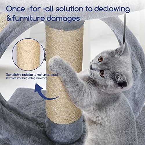 Nobleza Árboles para Gatos，Rascador para Gato de Sisal Natural，Juguetes de Actividades para Gatos，con Juguetes de Peluche,35 * 35 * 48cm,Gris
