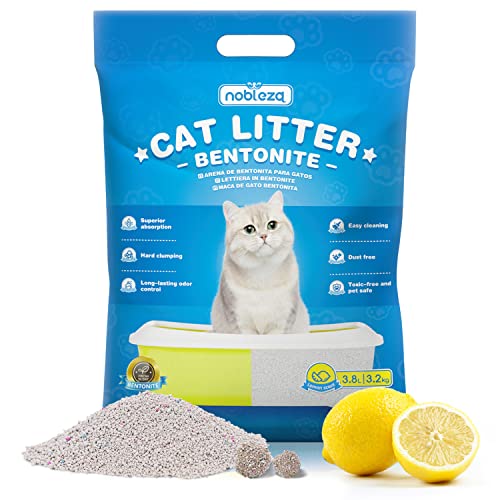 Nobleza Arena de Bentonita para Gatos,3.8L-3.2KG,Arena para Gato Super Absorbente y Biodegradable，Sabor a Limon