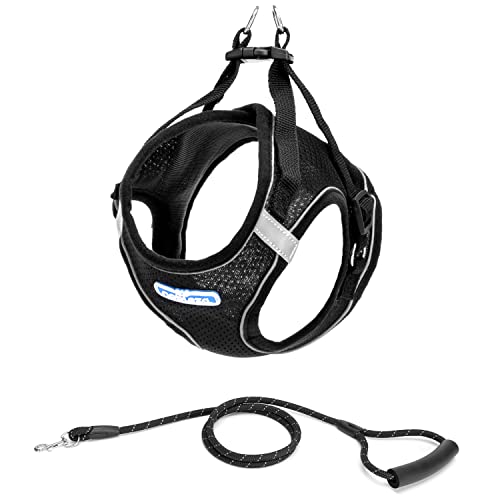 Nobleza - Arneses Tipo Chaleco para Perros, Arnés Deportivo para Perros Sin Tirón Malla Suave Reflexivo y Transpirable Arnés y Juego de Cables Ajustable,Viene con Una Correa de Perro Gratis, Negro M