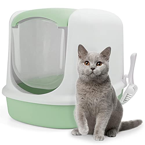 Nobleza Aseo Cerrado para Gato,Caja de Arena para Gatos Grande,Bandejas Gato Extraible y Pala incluida,55 x 39 x 39.5cm,Verde