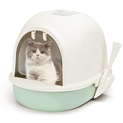 Nobleza Aseo Cerrado para Gato,Caja de Arena para Gatos Grande,Bandejas Gato Extraible y Pala incluida,63 x 46 x 42.5 cm,Verde