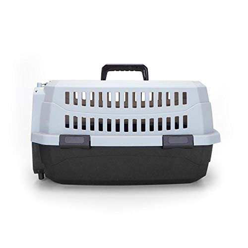 Nobleza - Transportin Gato Perro Pequeño, Transportin para Gatos Perro Portátil y Transpirable, Mascotas Perros Gatos Accesorios, Transportín de Plástico, 47x31x26 CM, Negro & Gris