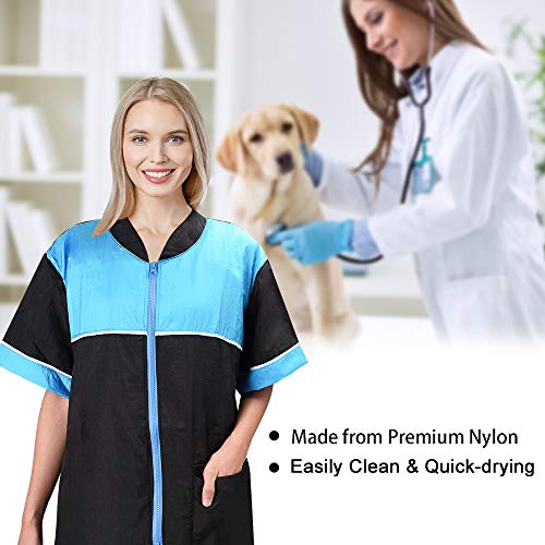 Noverlife Chaqueta de Aseo para Mascotas con Cremallera, tamaño Mediano, Ligera, Repelente de Pelo, Estilo Camisa, Bata de Peluquero para Perros, Gatos, baño para Mascotas