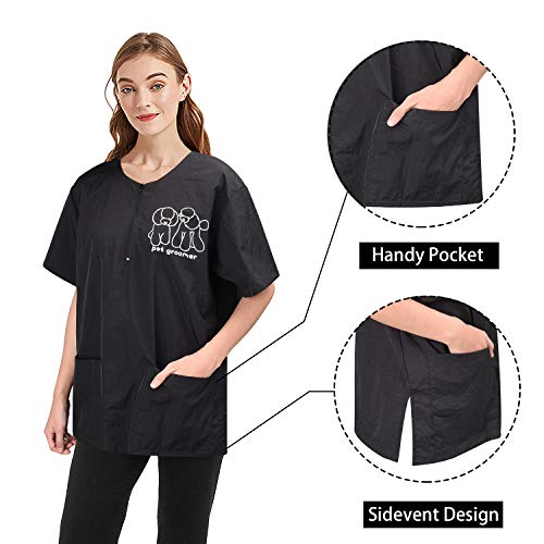 Noverlife Ropa de trabajo de manga corta para mascotas con 2 bolsillos, tamaño mediano, antiestático, impermeable, para mascotas, ropa de trabajo, cosmetólogos, para mascotas, hombres, mujeres