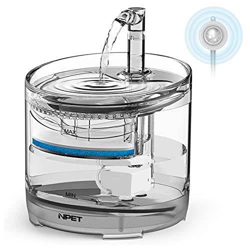 NPET Fuente para gatos y perros, fuente de agua potable transparente con bomba supersilenciosa, dispensador de agua con filtro, cambio de filtro, capacidad de 1,5 L WF050TP
