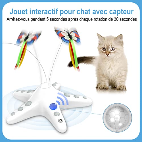 NPET, Juguete para gato interactivo para gatos de interior, juguete electrónico automático para gatos, juguete para gato, mariposa giratoria de 360 grados con interruptor de sensor, azul