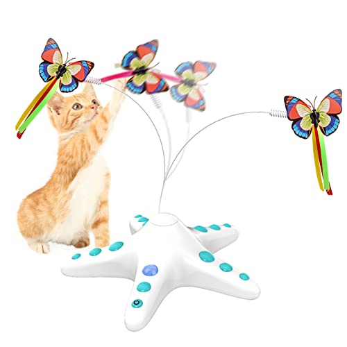NPET, Juguete para gato interactivo para gatos de interior, juguete electrónico automático para gatos, juguete para gato, mariposa giratoria de 360 grados con interruptor de sensor, azul