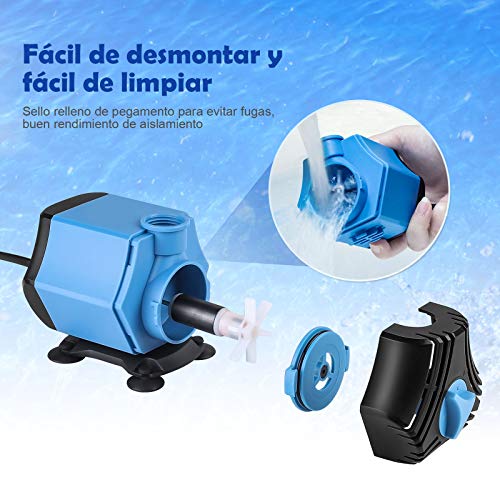 Nuevo, Zacro Bomba Sumergible Bomba de Agua 2000L / H, Bomba de Agua Ultra Silencioso de 40W con 4 Ventosas y 3 Boquillas (13/16/19 mm) para Acuario, Pecera, Jardín, Estanque, Fuentes