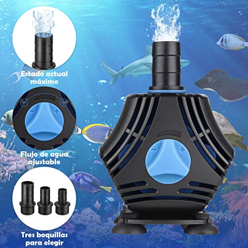 Nuevo, Zacro Bomba Sumergible Bomba de Agua 2000L / H, Bomba de Agua Ultra Silencioso de 40W con 4 Ventosas y 3 Boquillas (13/16/19 mm) para Acuario, Pecera, Jardín, Estanque, Fuentes