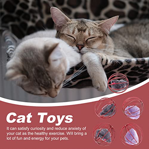 NUOBESTY 10Pcs Gato Bola de Juguete con Ratones de Peluche Juguetes Gatito Juguete Peludo Ratones Piel Interactiva Juego Juguete de Ratón para Gato