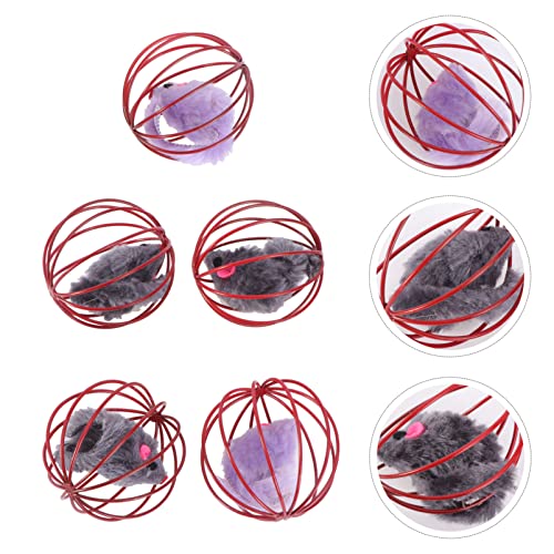 NUOBESTY 10Pcs Gato Bola de Juguete con Ratones de Peluche Juguetes Gatito Juguete Peludo Ratones Piel Interactiva Juego Juguete de Ratón para Gato