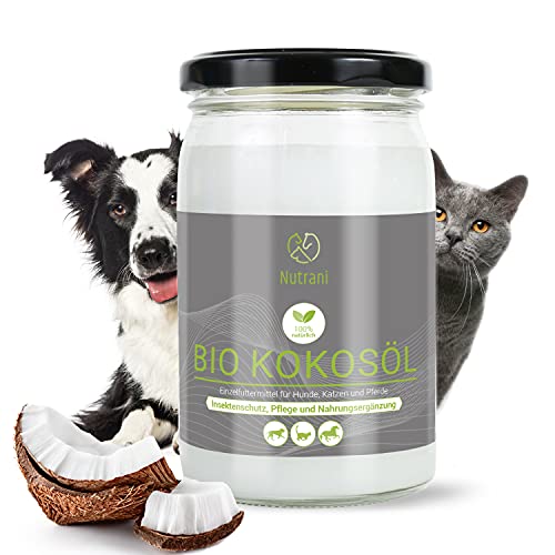 Nutrani Aceite de Coco Orgánico para Perros, Gatos y Caballos | 250 ml - Aceite de Coco 100% Puro con ácido láurico Natural - Apoya el Cuidado de la Piel y el Pelaje