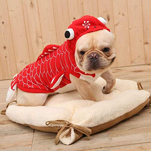 NXL Ropa para Mascotas Disfraz De Halloween 3D Traje De Perro En Forma De Pez De Colores Abrigo De Invierno Cálido con Capucha Pez Dorado Cosplay Ropa De Perro Y Gato Rojo,XS