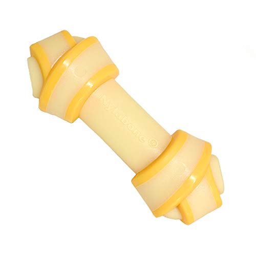 Nylabone Hueso con Nudo para Cachorros Alternativo al Cuero Sabor a Queso y beicon | Juguete masticable mordida Potente | Mediano| para Perros de hasta 16 kg, Nylon, No se Aplica, Medium