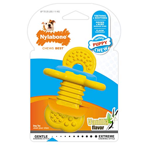 Nylabone Juguete masticable para la higiene Dental de Cachorros en Etapa de dentición, Juguete calmante masticable de Goma, Sabor a Vainilla, para Cachorros de hasta 11 Kilos 65 g