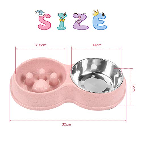 O-Kinee Comedero para Perro, Inoxidable Comedero para Gatos Perros, Dog Bowl Slow Eating, Comedero Gato, Alimentación Lenta, Antideslizante Alimentacion Plato Cuenco Doble, para Perros y Gatos Comida