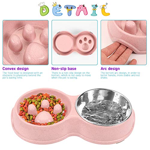 O-Kinee Comedero para Perro, Inoxidable Comedero para Gatos Perros, Dog Bowl Slow Eating, Comedero Gato, Alimentación Lenta, Antideslizante Alimentacion Plato Cuenco Doble, para Perros y Gatos Comida