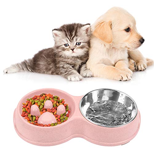 O-Kinee Comedero para Perro, Inoxidable Comedero para Gatos Perros, Dog Bowl Slow Eating, Comedero Gato, Alimentación Lenta, Antideslizante Alimentacion Plato Cuenco Doble, para Perros y Gatos Comida