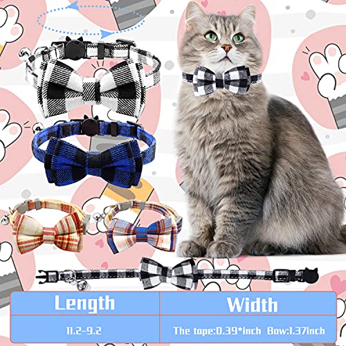 OBSGUMU Collares de Gato Separables con Campana (Juego de 4), con Linda Pajarita y Campana, Collares de Seguridad para Gatitos Collares de Hebilla Ajustables para Gato, Cachorro, Perro Pequeño