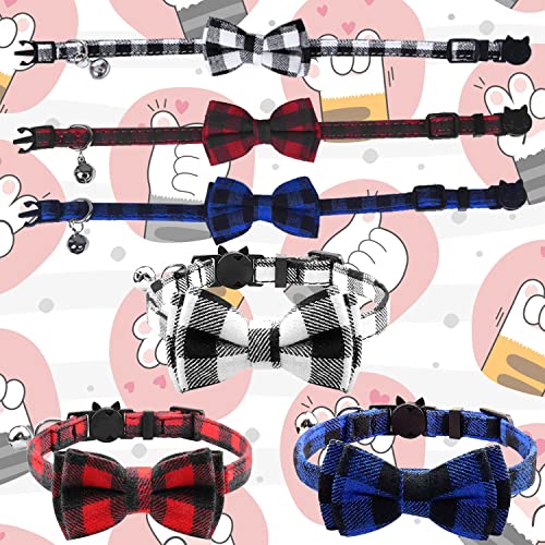 OBSGUMU Collares de Gato Separables con Campana (Juego de 4), con Linda Pajarita y Campana, Collares de Seguridad para Gatitos Collares de Hebilla Ajustables para Gato, Cachorro, Perro Pequeño