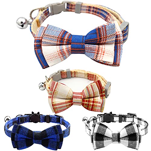 OBSGUMU Collares de Gato Separables con Campana (Juego de 4), con Linda Pajarita y Campana, Collares de Seguridad para Gatitos Collares de Hebilla Ajustables para Gato, Cachorro, Perro Pequeño