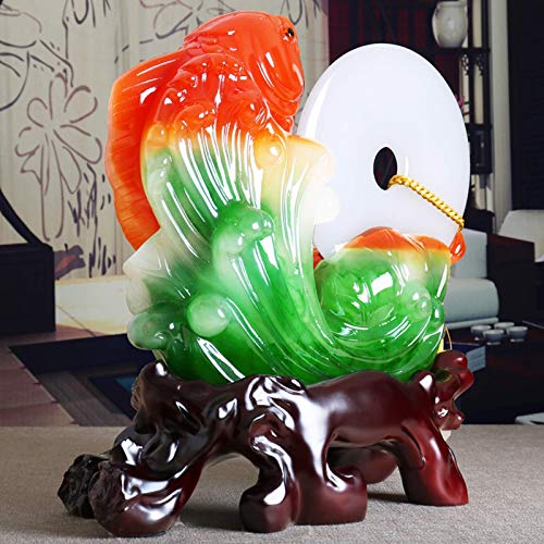 Offic Decor - Estatua de pez Feng Shui, decoración de oficina en casa, decoración de mesa, adornos para la riqueza y el éxito, regalos de la buena suerte, estatua de pez dorado hecha a mano, estanterí