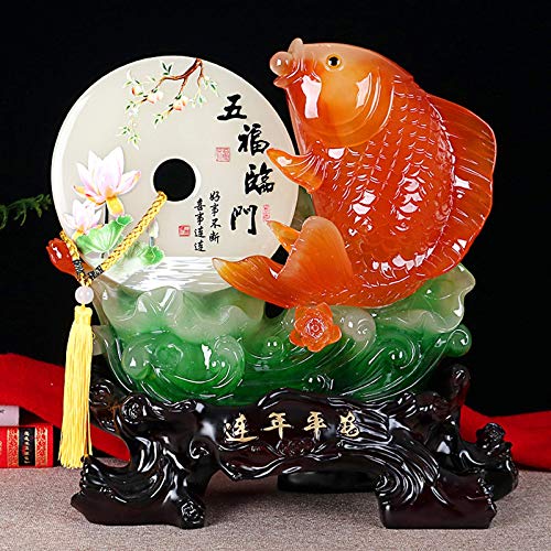 Offic Decor - Estatua de pez Feng Shui, decoración de oficina en casa, decoración de mesa, adornos para la riqueza y el éxito, regalos de la buena suerte, estatua de pez dorado hecha a mano, estanterí