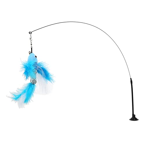 OKAT Pluma de Gato Divertida, Varita de Pluma de Gato reemplazable Alambre de Acero Interactivo de Mano para Gatos Pez Volador Azul
