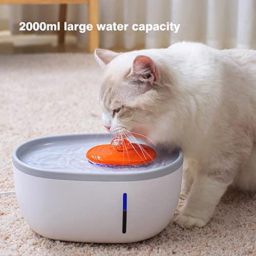 OmeHoin Fuente de agua para gatos, dispensador de agua para gatos de 64 oz/2 l con bomba inteligente Super Sound-Off e indicador LED, fuente para gatos y perros con 3 filtros de repuesto