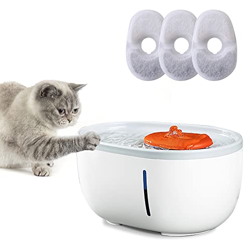 OmeHoin Fuente de agua para gatos, dispensador de agua para gatos de 64 oz/2 l con bomba inteligente Super Sound-Off e indicador LED, fuente para gatos y perros con 3 filtros de repuesto