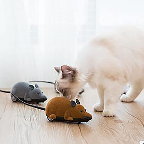 OMVOVSO Ratón De Juguete para Gatos, Ratón Memorial Caja Fuerte, Ratón Ratón, Perro Marrón con Control Remoto Cat Mouse De Juguete Fino Real, Piel Ratón Juguetes,Blanco