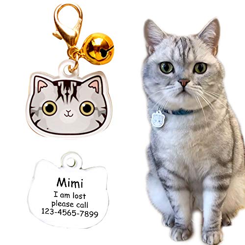 Oncpcare Etiquetas de identificación para gatos, 144 formas, ligeras etiquetas personalizadas para identificación de mascotas, placa con nombre de gatito con campana (paquete de 2)