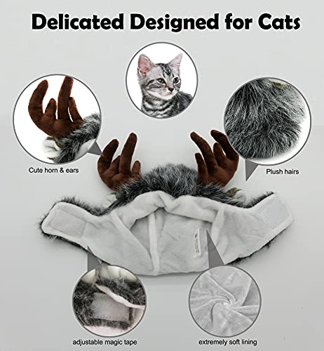 Onmygogo Peluca de melena de león para gatos y perros, divertidos disfraces de gato para Halloween Navidad, accesorios de ropa para mascotas (M, reno)