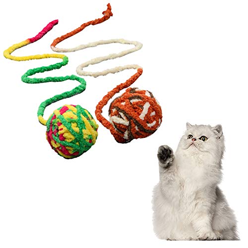 Onsinic Larga Cola Fuzzy Cats Wool Ball Juguete Colorido Cuerda Bola Mascota Gato Juguetes Gatito Teaser