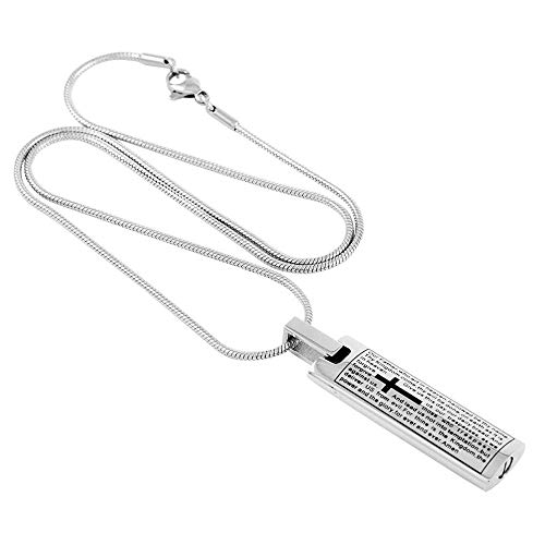 OPPJB Urna Collar De Cenizacolgantes De Cremación Colgante De Acero Inoxidable Impermeable Conmemorativo Abierto con Estampado De Letras Y Cruz
