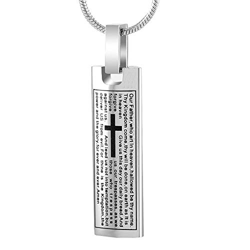 OPPJB Urna Collar De Cenizacolgantes De Cremación Colgante De Acero Inoxidable Impermeable Conmemorativo Abierto con Estampado De Letras Y Cruz