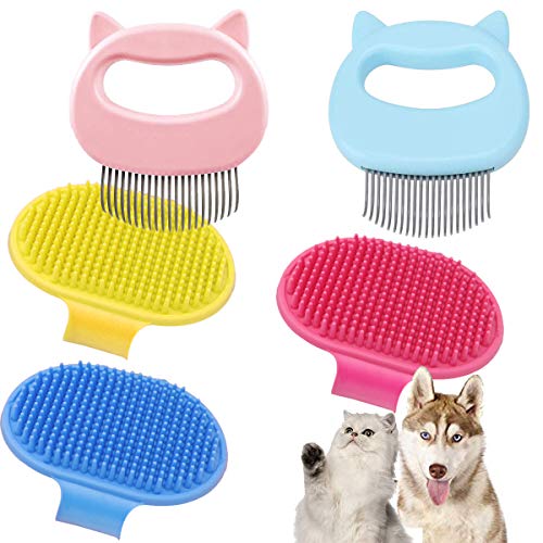 Osuter 2PCS Peine Gatos con 3PCS Cepillo Baño Gato Peine de Masaje para Gatos Mascotas