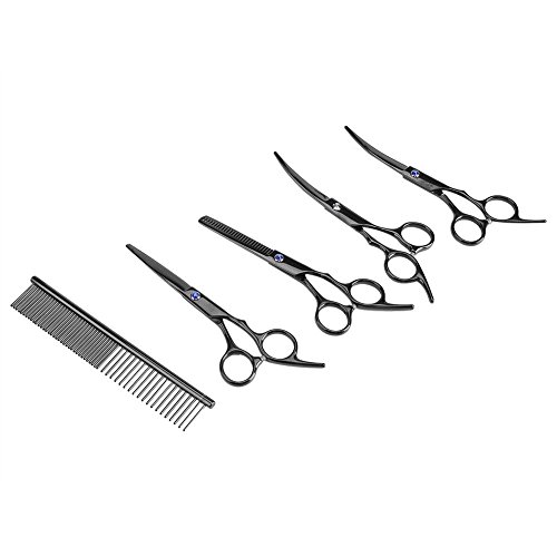 Oumefar Kit de Tijeras de Aseo de Mascotas de Acero Inoxidable 7 en 1 Tijeras de peluquería para Gatos Herramientas de Corte de Pelo para Adelgazamiento de Corte de Mascotas