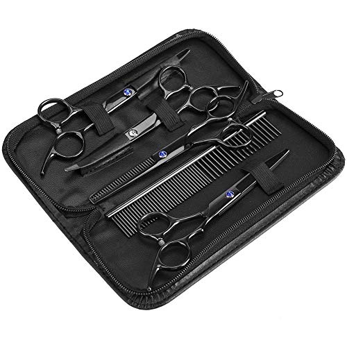 Oumefar Kit de Tijeras de Aseo de Mascotas de Acero Inoxidable 7 en 1 Tijeras de peluquería para Gatos Herramientas de Corte de Pelo para Adelgazamiento de Corte de Mascotas