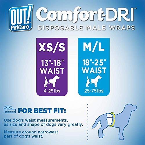 OUT! Envolturas desechables y absorbentes para perros machos con ajuste a prueba de fugas (paquete de 12)