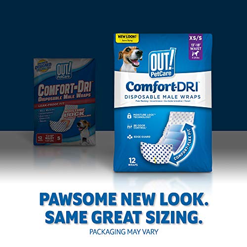 OUT! Envolturas desechables y absorbentes para perros machos con ajuste a prueba de fugas (paquete de 12)
