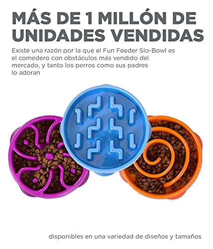 Outward Hound Fun Feeder Slo-Bowl - Comedero con obstáculos para perros - Azul - Mediano/mini
