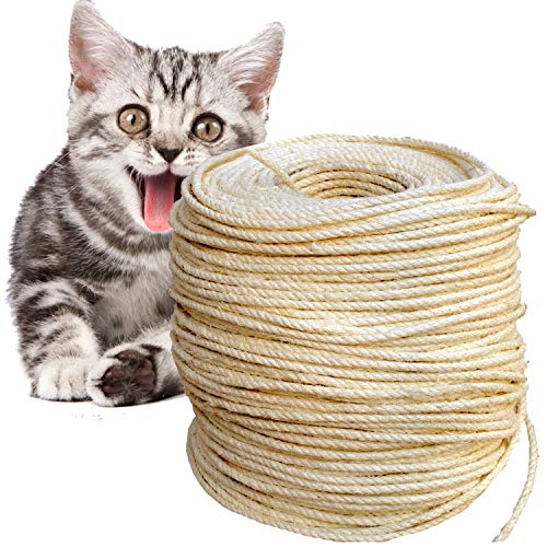 O'woda Natural Cuerda de Sisal Gatos 6mm, para Reemplazo Árbol Rascador para Gatos, Accesorios de Bricolaje Manualidades (Natural, 50M)