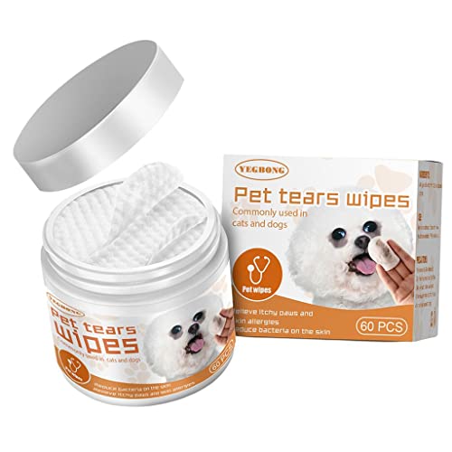 P Prettyia Toallitas para Ojos de Perro Mascota, 60 Unidades, removedor de Manchas de lágrimas de Gato, toallitas húmedas Suaves para Cachorros, toallitas