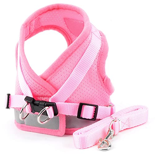 PAIDEFUL Arnés de Malla Suave para Perros Pequeños Reflexivo Gatos Chaleco Acolchado para Cachorros Niñas Niños Correa Ajustable Correa para Gatito Caminar Chihuahua Yorkie Rosado XS