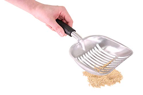Pala Grande para Arena de Gatos, Tamiz Metálico Fuerte y Profundo, Limpia Fácilmente los Excrementos de Mascotas con Mango Negro Largo y Robusto para Gato y Perro, Incluye Colgador