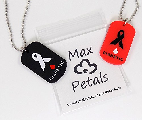 Paquete de 2 etiquetas para perros diabetes alerta médica collares rojo y negro silicona