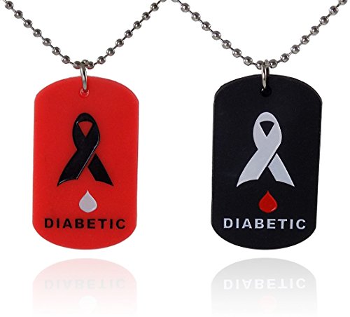 Paquete de 2 etiquetas para perros diabetes alerta médica collares rojo y negro silicona